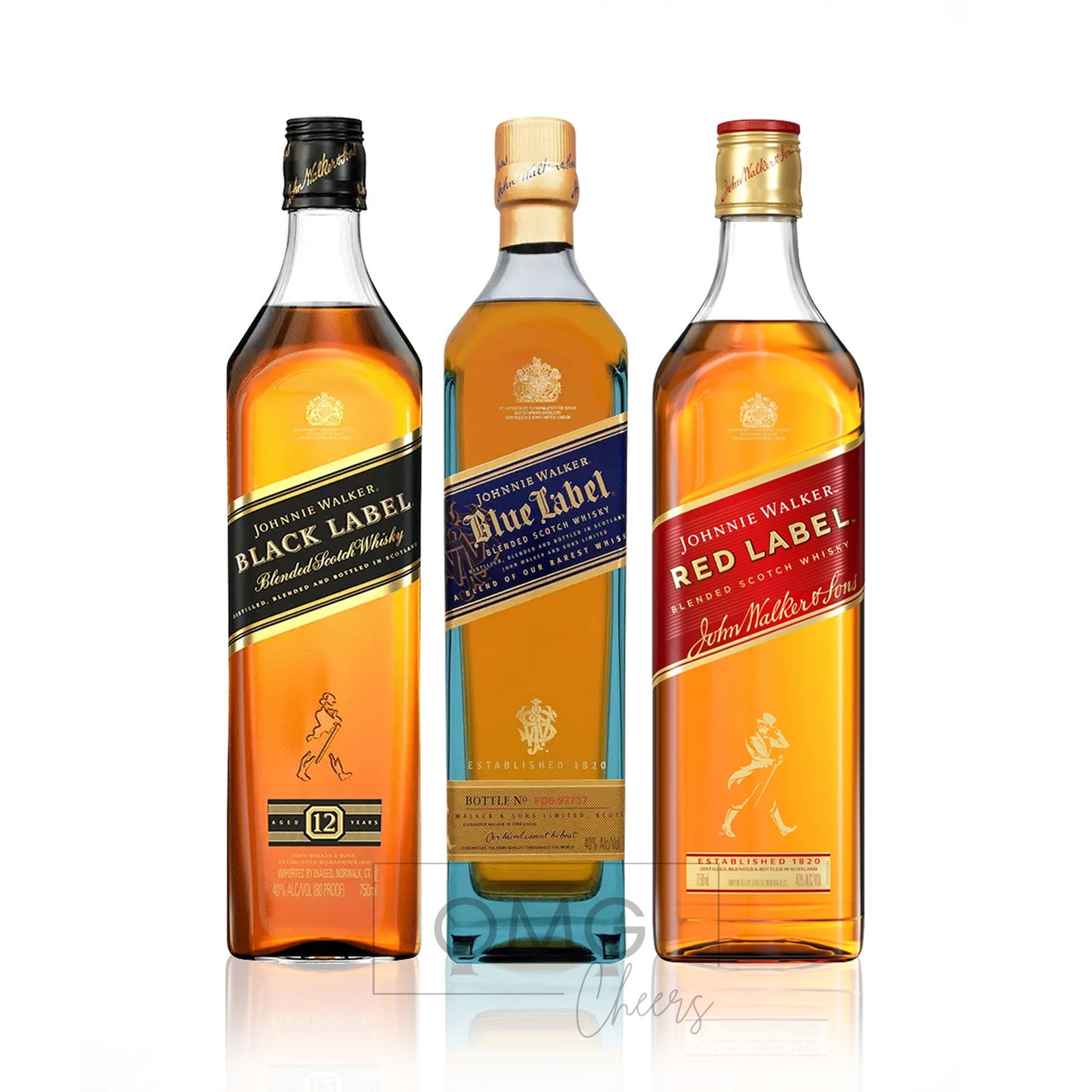 Johnnie Walker Scotch Whisky Bundle: Black Label, Blue Label & Red Label